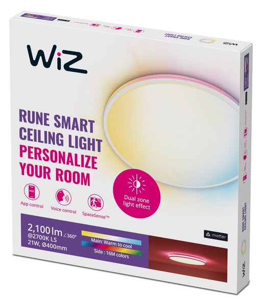 Lampa Sufitowa WiZ, Rune, ściemnialny, biały, salon, tworzywo sztuczne, nowoczesny