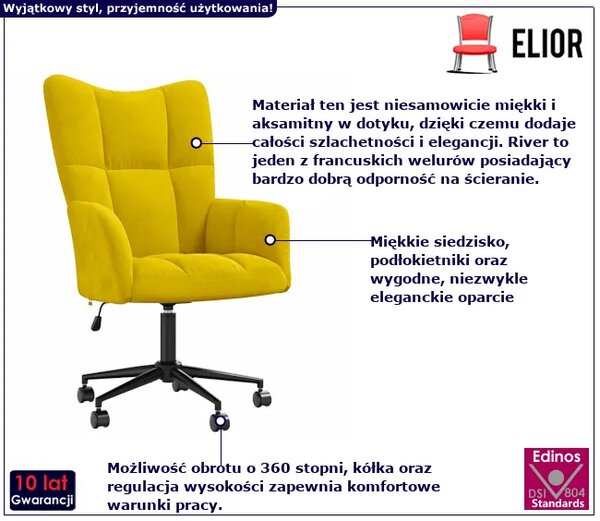 Fotel Do Biurka Glamour Musztardowy F9-K49