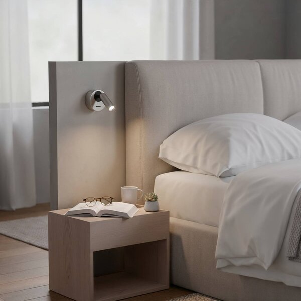 IDEAL LUX Ideal Lux reflektor ścienny LED Bean, Ø 7 cm, metal w kolorze niklowym Bean, aluminiowy / szary / cynkowy, salon / jadalnia, metal, nowoczesny