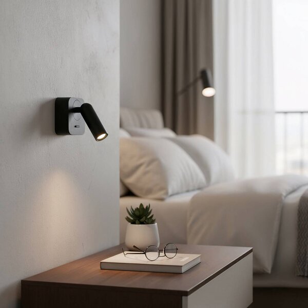IDEAL LUX Ideal Lux reflektor ścienny LED Bean, czarny, szerokość 7 cm metal Bean, czarny, salon / jadalnia, metal, nowoczesny