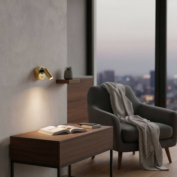 IDEAL LUX Ideal Lux reflektor ścienny LED Bean, Ø 7 cm, kolor mosiężny Bean, mosiężny / złoty, salon / jadalnia, metal, nowoczesny