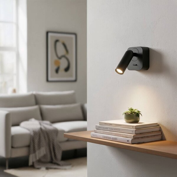 IDEAL LUX Ideal Lux reflektor ścienny LED Bean, czarny, szerokość 7 cm metal Bean, czarny, salon / jadalnia, metal, nowoczesny
