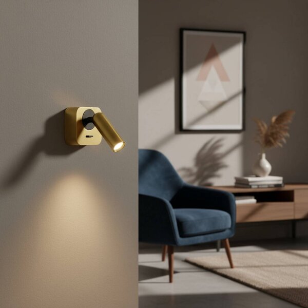 IDEAL LUX Ideal Lux Reflektor ścienny LED Bean, kolor mosiężny, szerokość 7 cm Bean, mosiężny / złoty, salon / jadalnia, metal, nowoczesny