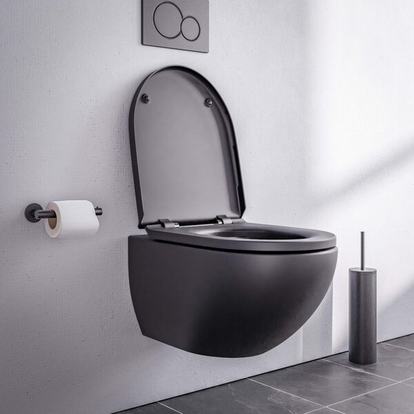 Miska WC wisząca bezkołnierzowa E-9030 - deska wolnoopadająca - czarny mat