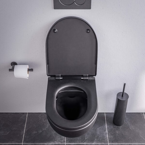 Miska WC wisząca bezkołnierzowa E-9030 - deska wolnoopadająca - czarny mat