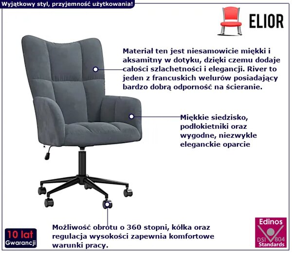 Fotel do biurka glamour ciemnoszary T4-S62