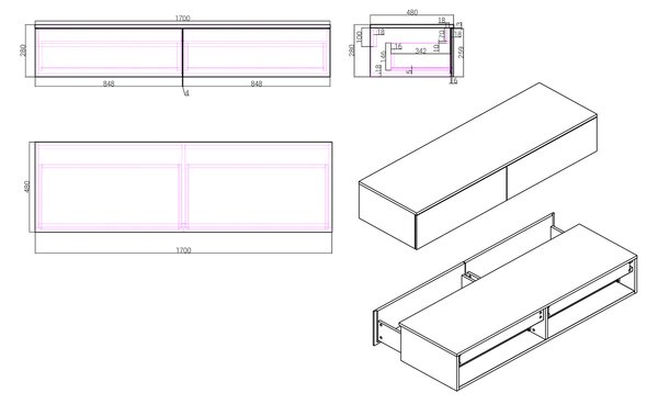 Szafka podumywalkowa TLB170 - 170 x 48 x 28 cm - różne kolory