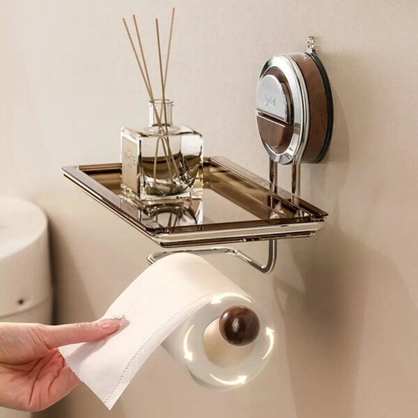 Veloraluxe™ Uchwyt Na Papier Toaletowy Z Przyssawką I Półką, Brązowy