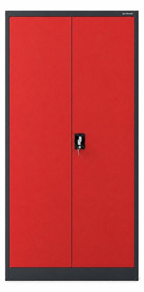 Szafa metalowa ze schowkiem antracytowo-czerwona: TOMASZ, 900 x 1850 x 450 mm