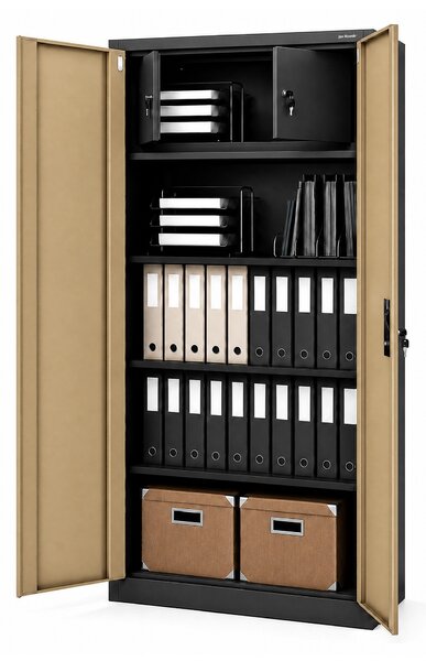 Szafa metalowa ze schowkiem antracytowa / orzech: Eco Design TOMASZ, 900 x 1850 x 450 mm