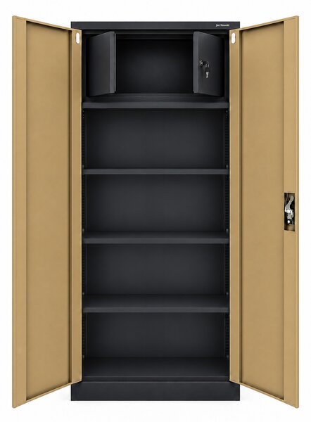 Szafa metalowa ze schowkiem antracytowa / orzech: Eco Design TOMASZ, 900 x 1850 x 450 mm