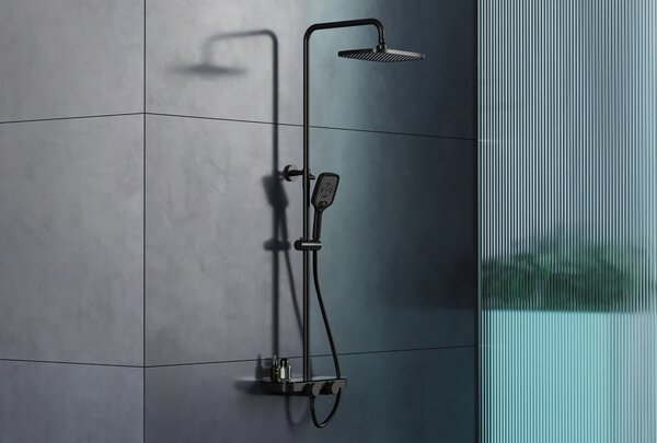 Termostat systemu prysznicowego BS371 czarny mat - z głowicą prysznicową i główką prysznicową - konstrukcja kątowa