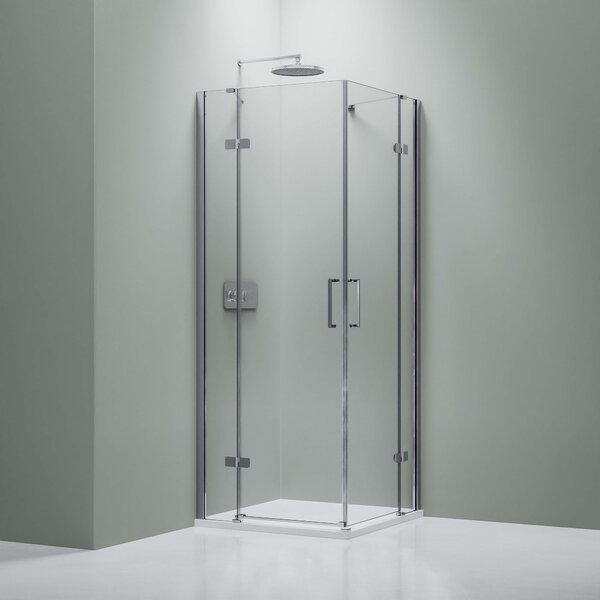 Prysznic narożny z dwoma drzwiami uchylnymi na panelu stałym NT407 - szkło nano przezroczyste 8 mm - możliwość wyboru szerokości