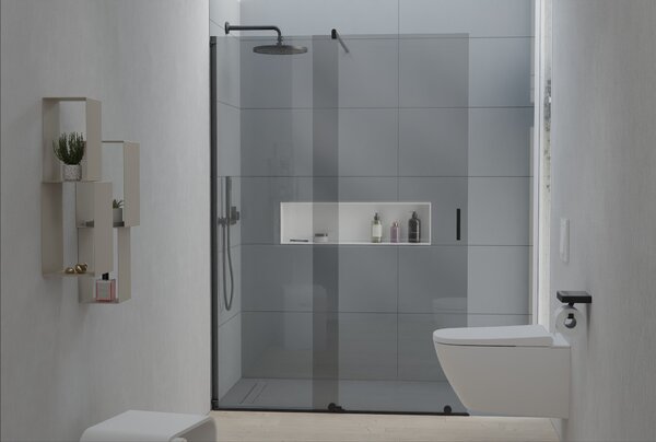 Drzwi prysznicowe przesuwne ze ścianką NT101 - szkło Nano Grey 8mm - różne szerokości