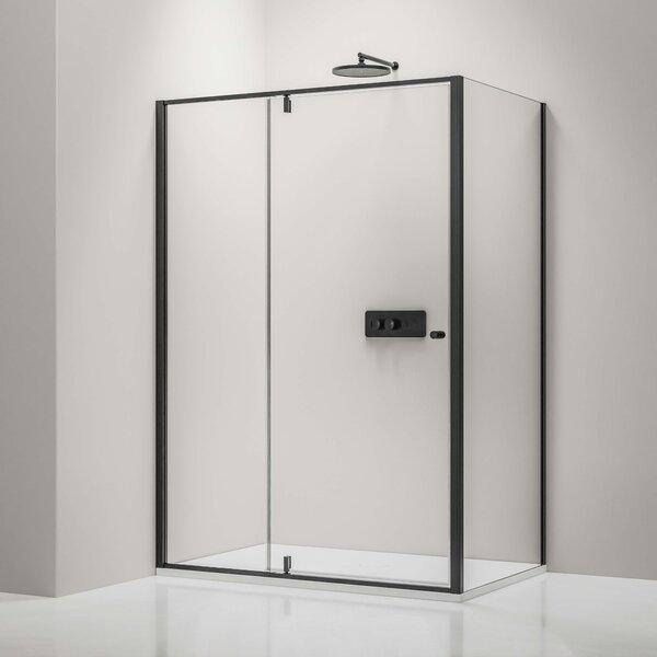 Prysznic narożny z drzwiami obrotowymi na panelu stałym NT606 FLEX - szkło nano bezbarwne 6 mm - możliwość wyboru koloru profilu