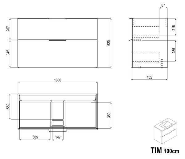 Szafka podumywalkowa TIM 100 cm do umywalki nablatowej - różne kolory