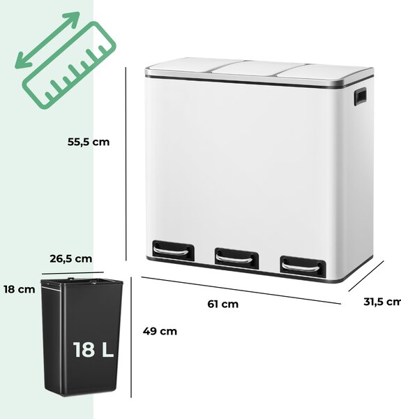 Kosz do segregacji odpadów SORT, 54l (3x18l) + worki na śmieci, biała Jurhan