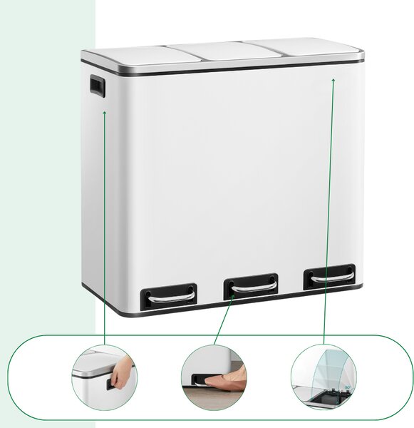 Kosz do segregacji odpadów SORT, 54l (3x18l) + worki na śmieci, biała Jurhan
