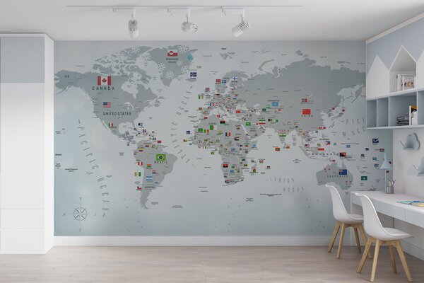 Fototapety Mapa świata z flagami, Fototapety Dziecięce, Fototapety Dla chłopców, u72599 : Uwalls.pl
