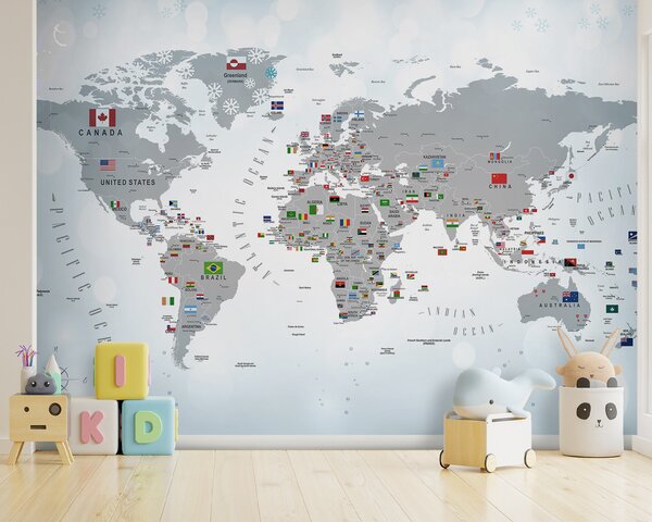 Fototapety Mapa świata z flagami, Fototapety Dziecięce, Fototapety Dla chłopców, u72599 : Uwalls.pl