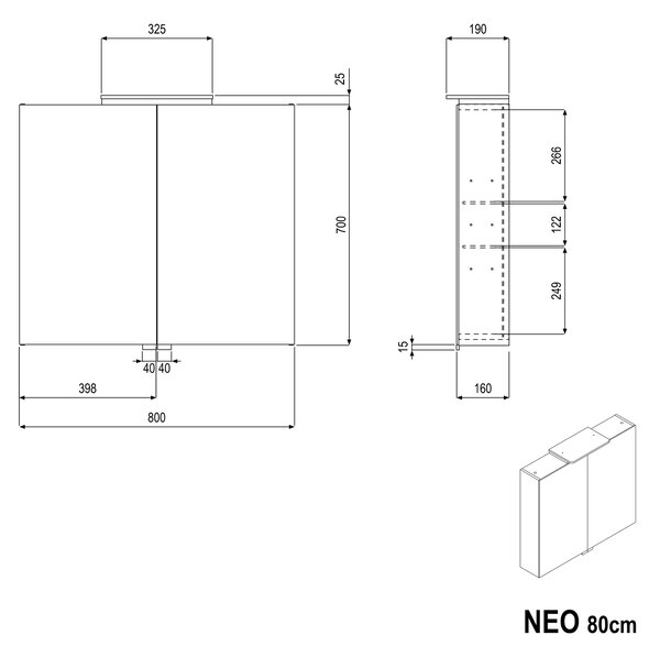 Szafka z lustrem NEO z oświetleniem LED i gniazdkiem - 80cm - 2 drzwi