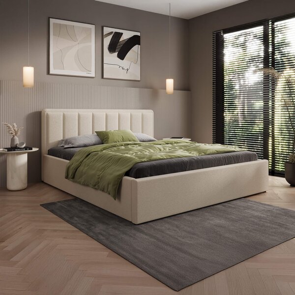 MebleMWM Łóżko tapicerowane z pojemnikiem SFG0143 | 160x200 | Boucle | Beż #3