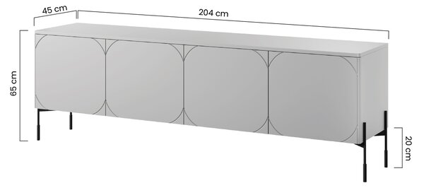 Szafka RTV Sonatia 200 cm czterodrzwiowa na metalowych nogach - oliwka
