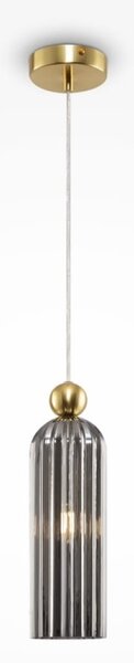 Złota lampa wisząca z frezowanym dymnym kloszem Maytoni MOD302PL-01GR Antic E14 10cm x 187cm