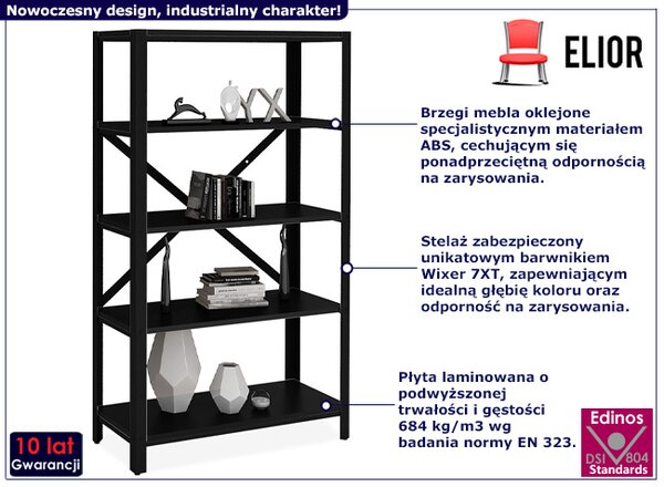 Czarny industrialny regał na książki N5-D46