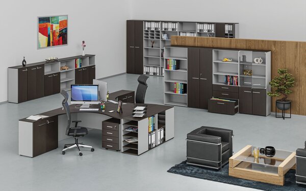Szafka z półkami do biurka PRIMO GRAY, prawa, szary/wenge