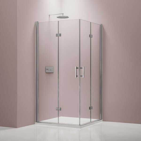 Ścianka prysznicowa łamana, z szkła NANO EX213 – 100 × 100 × 195 cm + brodzik