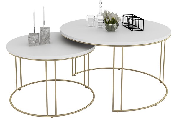 Komplet dwóch stolików kawowych glamour złoty + biały S6-Z84