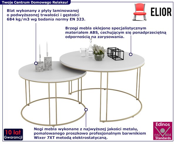 Komplet dwóch stolików kawowych glamour złoty + biały S6-Z84