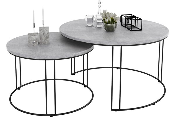 Zestaw dwóch stolików kawowych czarny + beton F6-C08