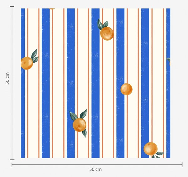 Tapety Pomarańczowy owoc na niebiesko-kremowych paskach, Tapety Geometryczne, Tapety w paski, a01263 : Uwalls.pl