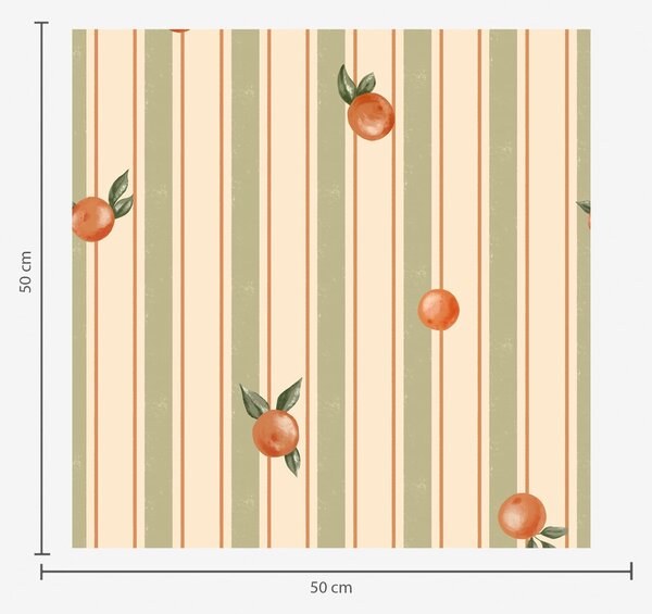 Tapety Pomarańczowe owoce na tle oliwkowych i kremowych pasków, Tapety Geometryczne, Tapety w paski, a01263v3 : Uwalls.pl
