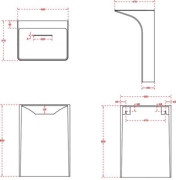 Umywalka stojąca BERNSTEIN z konglomeratu TWZ29 – 60 × 47 × 85 cm