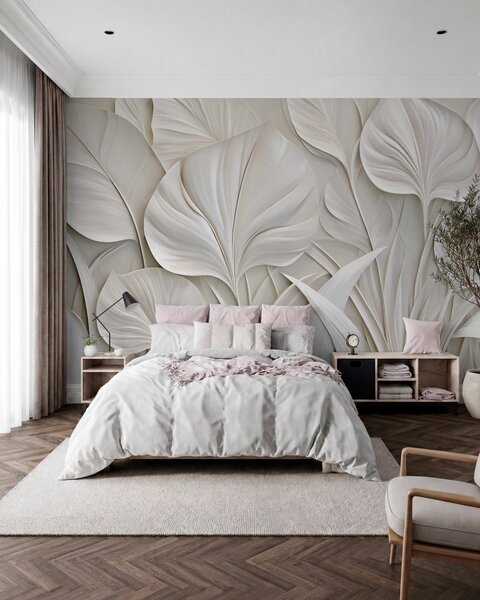 Fototapety Duże liście w stylu płaskorzeźby, Fototapety 3D, Fototapety 3d liście, w10074 : Uwalls.pl