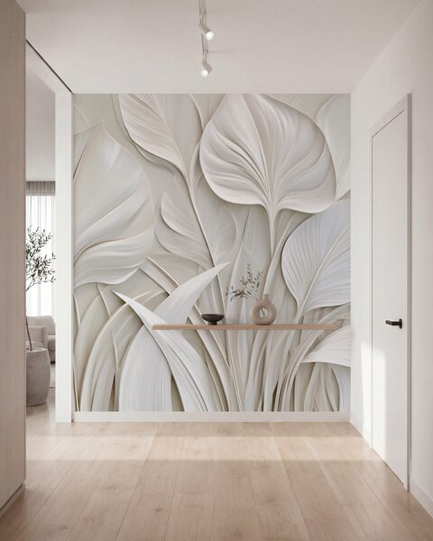 Fototapety Duże liście w stylu płaskorzeźby, Fototapety 3D, Fototapety 3d liście, w10074 : Uwalls.pl