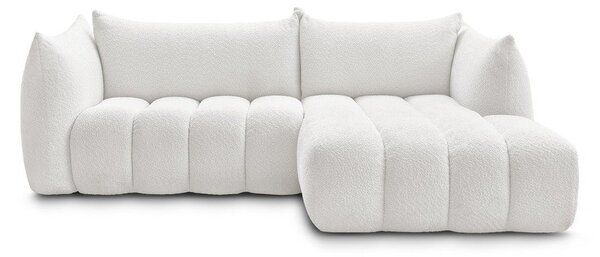 Biały narożnik z materiału bouclé (prawostronny/z szezlongiem) Azra – Bobochic Paris