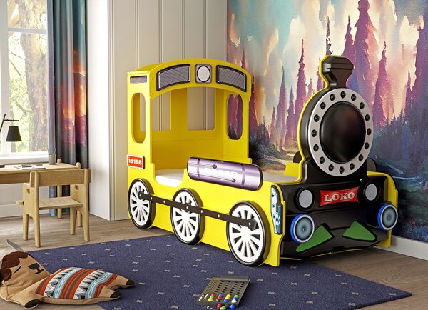 Łóżeczko dziecięce lokomotywa żółta