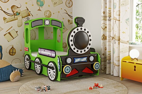 Łóżeczko dziecięce lokomotywa zielona
