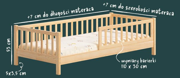 Łóżko dziecięce ENZO 10 – niskie łóżko z wysoką barierką