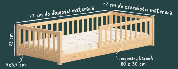 Łóżko dziecięce ENZO 0 – podłogowe łóżko z wysoką barierką