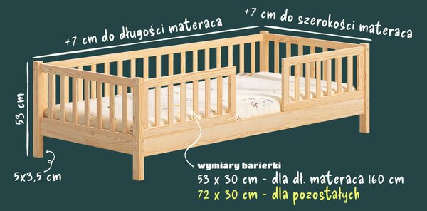Łóżko dziecięce ENZO 10 – niskie łóżko z dwiema wysokimi barierkami