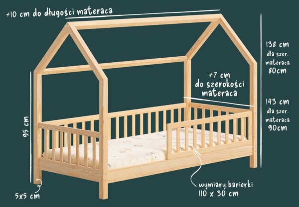 Łóżko domek ENZO 10 z wysoką barierką