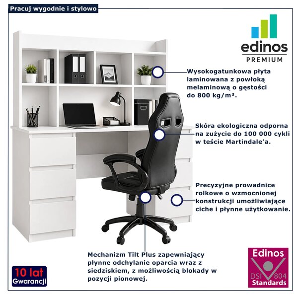 Nowoczesne biurko z nadstawką + czarny fotel gamingowy S8-T31