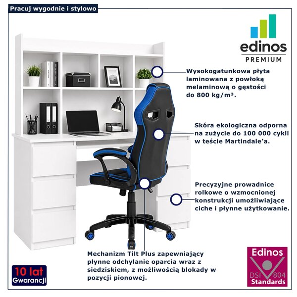 Zestaw biurko z szufladami + czarno-niebieski fotel biurowy B6-T13