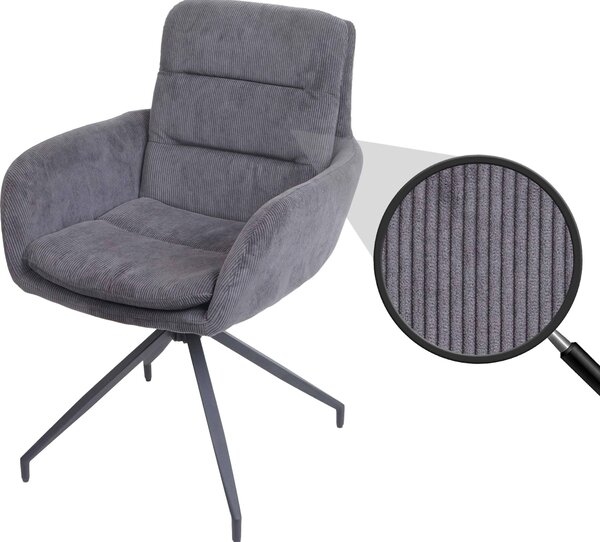 Krzesło do jadalni HWC-K32, krzesło kuchenne, fotel, pozycja obrotowa automatyczna, tkanina MVG ~ Cord grey