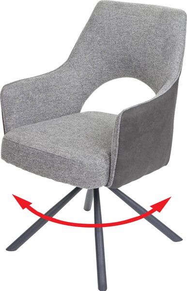 Krzesło do jadalni HWC-K30, krzesło kuchenne, fotel, automatyczna pozycja obrotowa, tkanina MVG ~ szary-ciemnoszary
